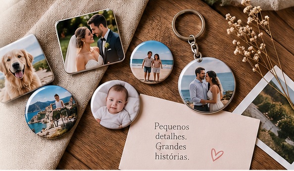 Ímanes, porta-chaves e pins personalizados LEMBRÔ